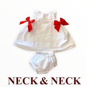 NECK AND NECK | White | Spanish Pique Dress with Red Bows